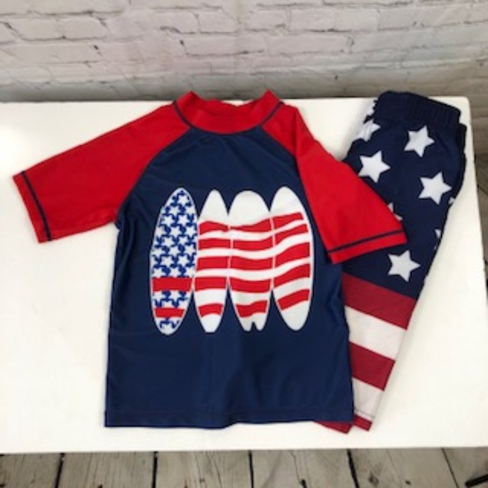 2PC Boys Joe Boxer Swim Set | Red/White/Blue